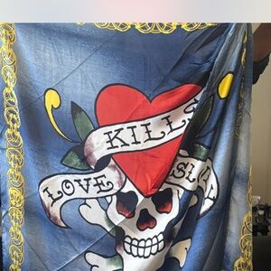 Ed Hardy Blue and Red Skull Scarf